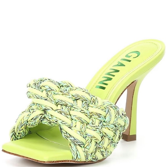 Gianni Bini Bibby Woven Green Leather Corded Square Toe High Heel Mule Sandals - Picture 16 of 16